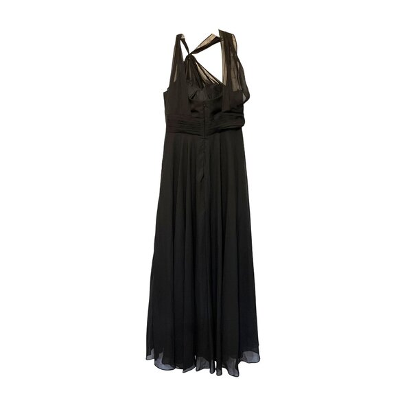 Elegant Flowy Black Asymmetrical-Shoulder Evening Gown With Pleated Bodice - Picture 3 of 5